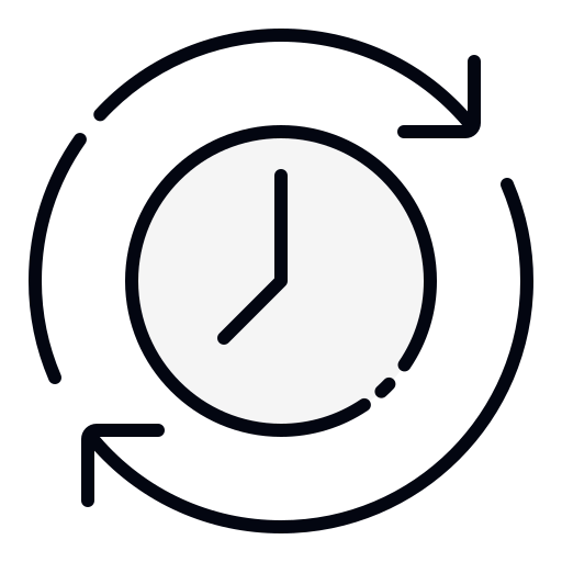 Clock icon with circular arrows symbolizing continuous hydration, representing the long-lasting moisture of Mirath Beauty lip balm.