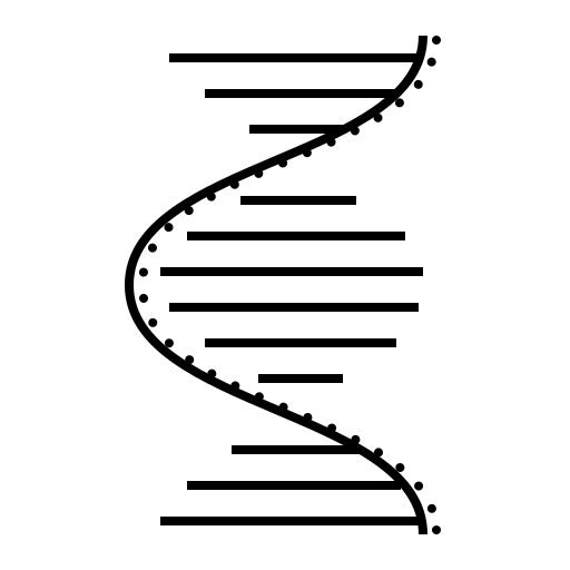 Minimal black line art icon of a DNA double helix symbolizing how Mirath Beauty’s natural deodorant detoxifies the body by supporting natural perspiration and cleansing processes.