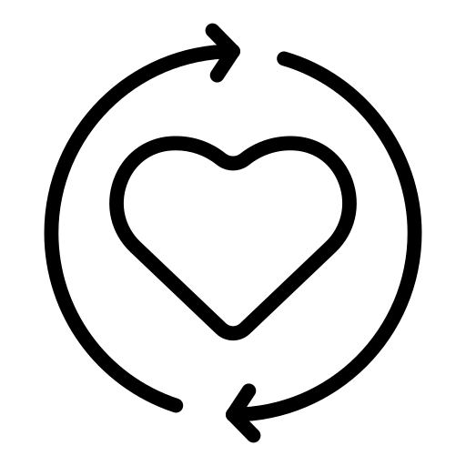 Miarth beauty facial gua sha icon showing a heart with circular arrows, symbolizing detoxification, improved circulation, and toxin removal from skin and tissues