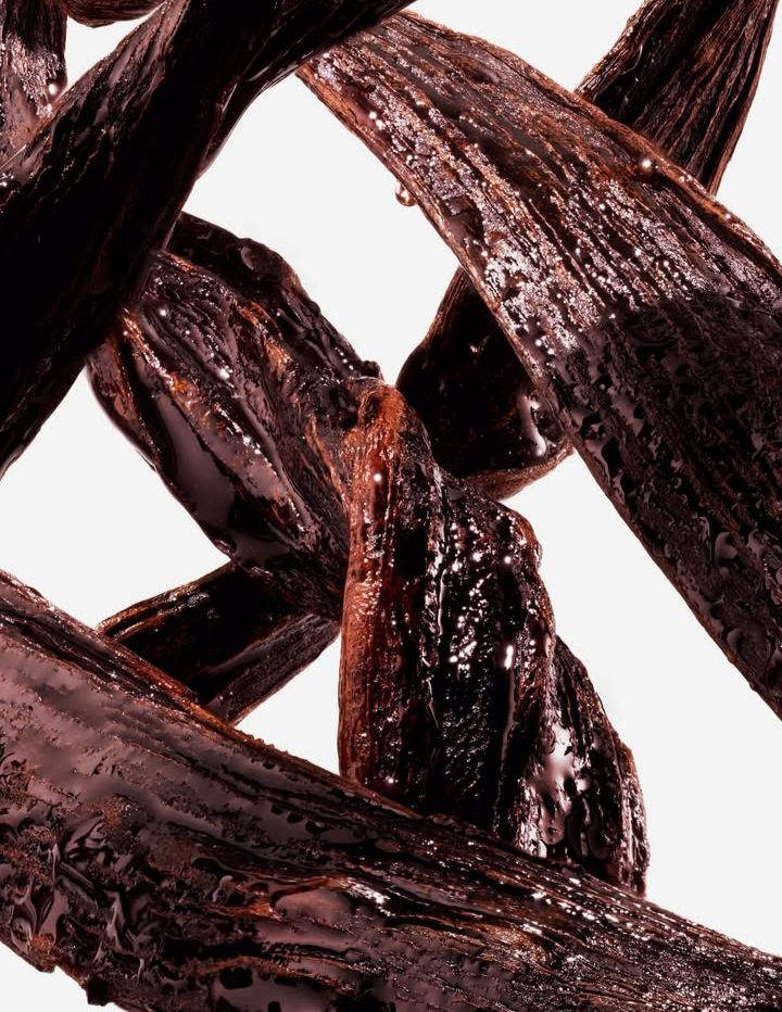 Madagascar vanilla beans with vanilla flowers, used to naturally infuse Mirath Beauty’s tallow and olive oil with gentle fragrance, without essential oils