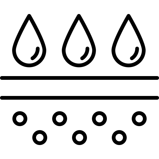 Icon with three water droplets above skin layers symbolizing locked-in hydration and protection against water loss