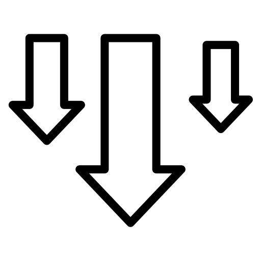 Icon of three downward arrows, with the center arrow larger, symbolizing reduced redness and calmer skin from first use