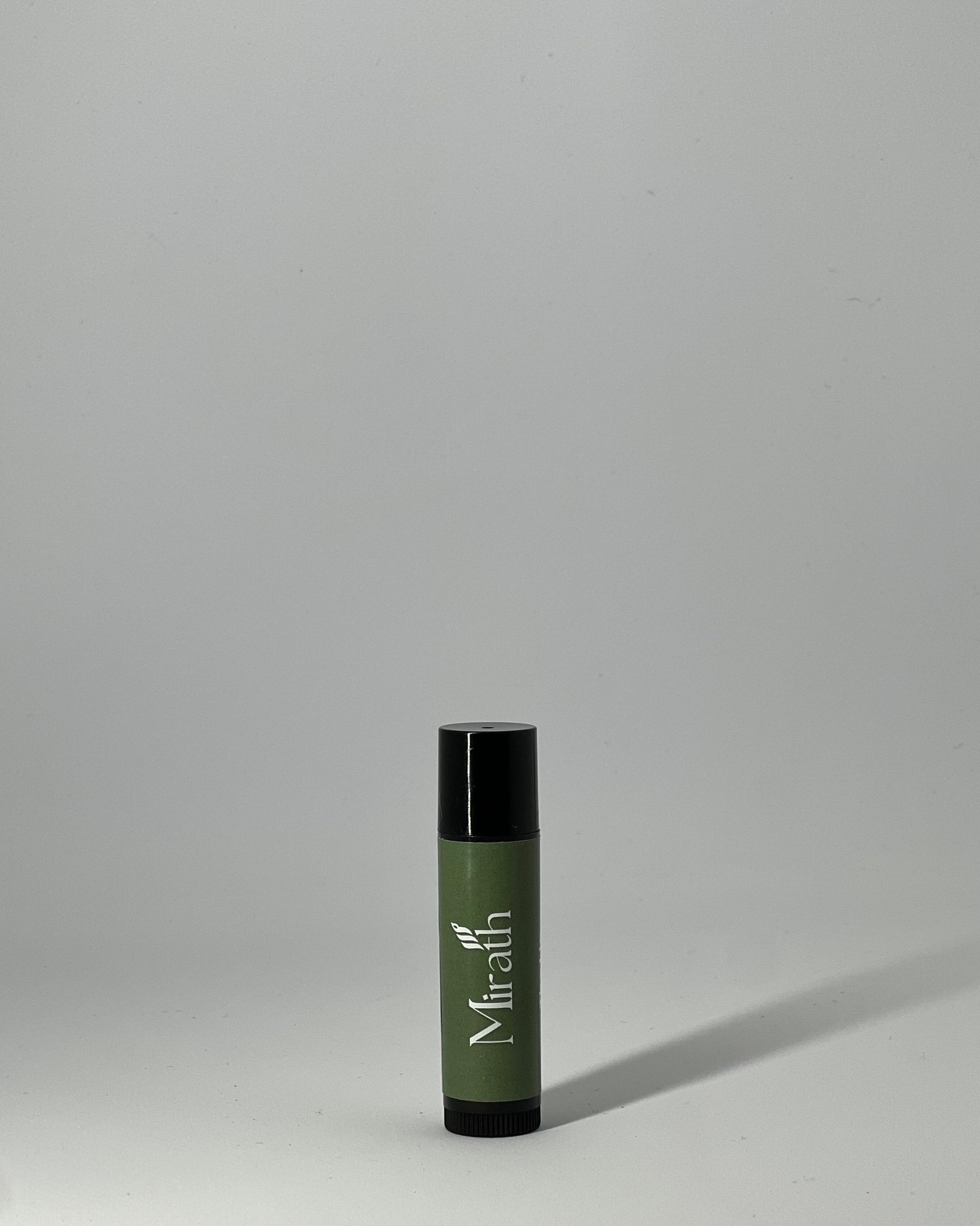 Tallow lip balm for dry lips by Mirath Beauty - The Lip hydrating balm in twist-up tube, front view on clean background